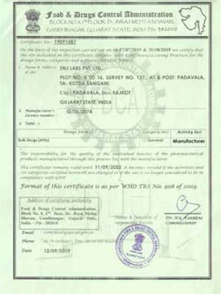 WHO-GMP Certificate